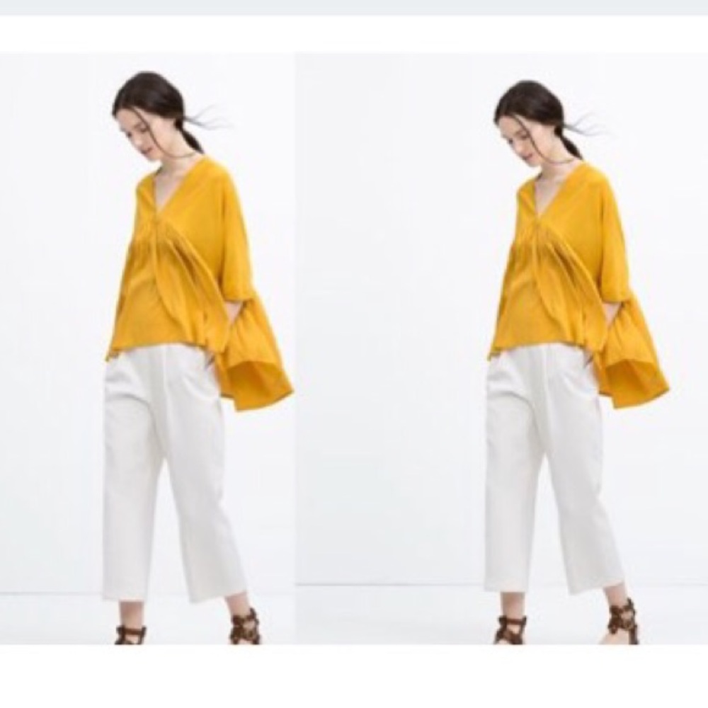 Zara mustard flowy blouse - Picture 4 of 5